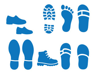 Footprint and shoe print icons set – vector illustration on white background. Vector Footprint Icons Collection Human, Shoe, Boot, and Sole Print Silhouettes Set .