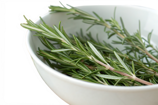 Fresh rosemary sprigs in a white bowl, showcasing aromatic herbs perfect for culinary use and natural seasoning in cooking  on AI generated by PNG