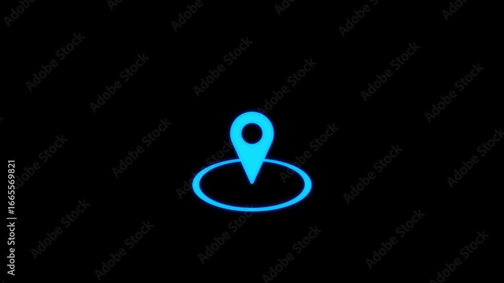 Poster location icon animation, gps icon and radio wave in gradient color background. neon location pin ani