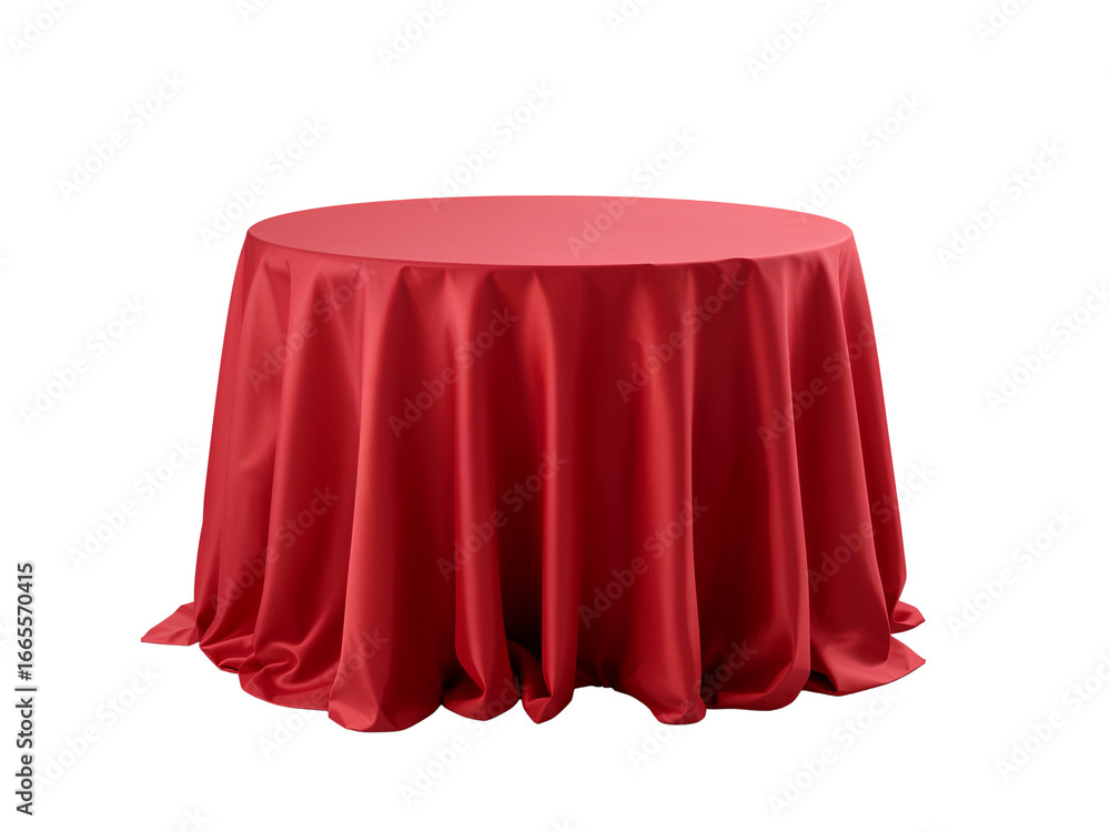 Aufkleber isolated presentation of a crimson tablecloth displaying elegant folds on a round table
