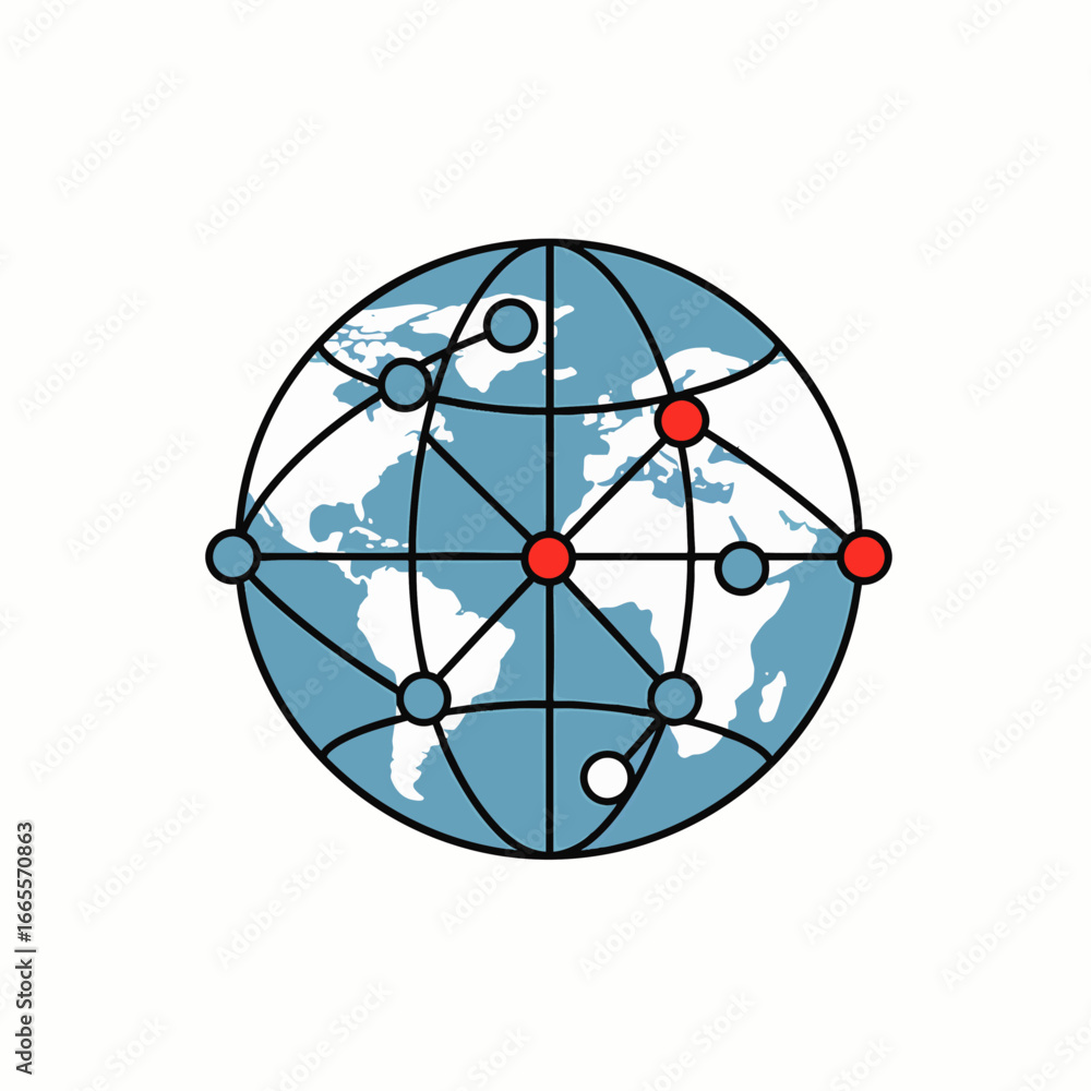 Aufkleber an abstract illustration of a world map with a complex network of interconnected points, signifying 