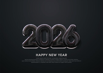 Happy New Year 2026. Black and white design concept with elegant textured number style. 2026 vector premium design for calendar, poster and greeting card.