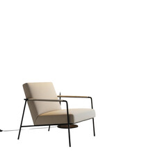 Fototapeta premium Elegant armchair with light upholstery and dark frame for modern living spaces transparent background