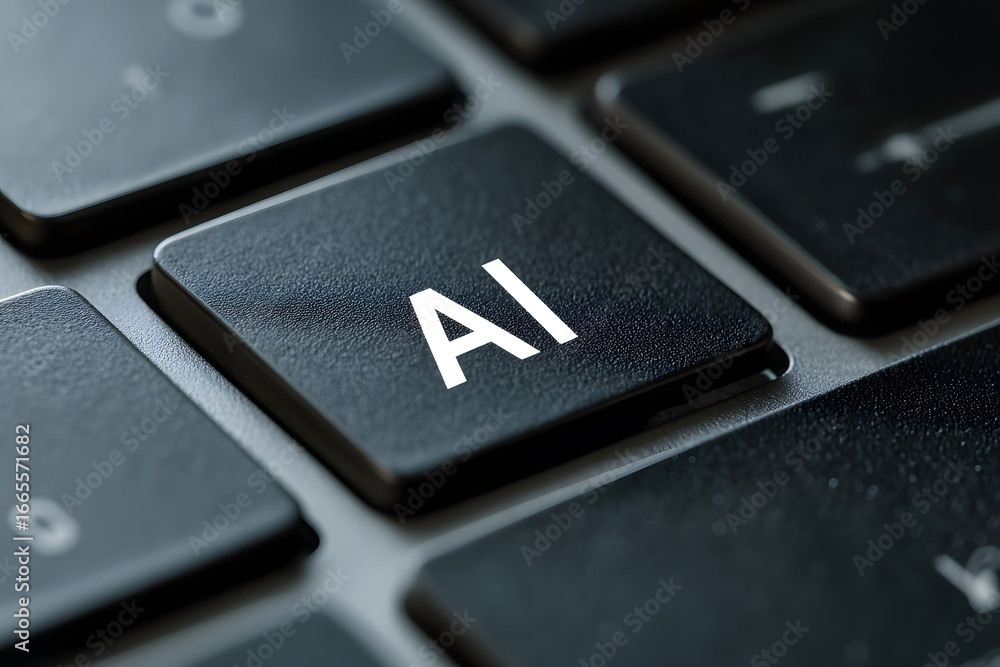 Poster close-up of a modern black keyboard with a dedicated key featuring the white letters ai symbolizing 
