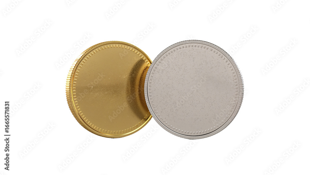 Aufkleber gleaming metals juxtaposed in monetary form isolated on a transparent field presenting duality and