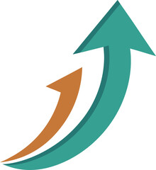 Two stylized arrows in teal and orange curving upwards on a white background curve