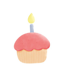 Pink cupcake with candle illustration