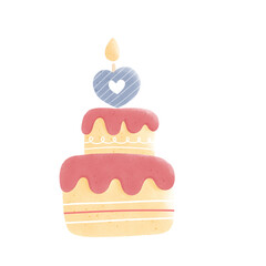 Cute birthday cake with heart candle illustration