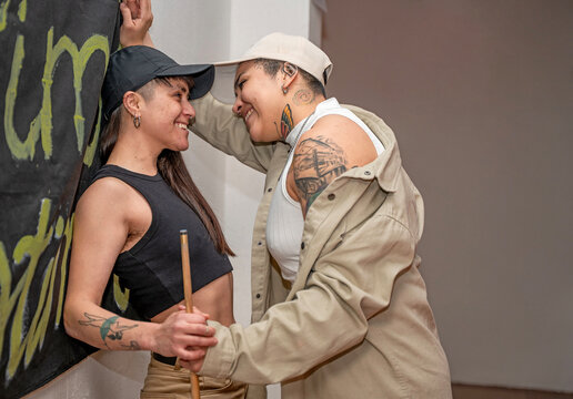 young couple of women looking romance