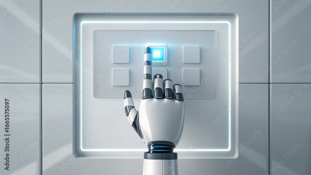 Aufkleber robotic hand pressing a button on a touchscreen interface