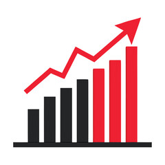 red single arrow growing up chart graph bars line