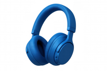Blue wireless headphones floating on a transparent background, perfect for music lovers and podcast enthusiasts