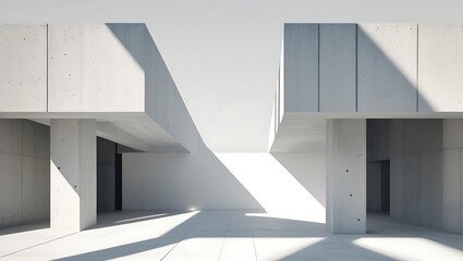 Obraz premium Minimalist concrete structure with geometric beams and shadows, clean architectural design, isolated aesthetic photography
