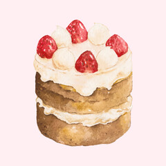 illustration watercolor style painting of desserts strawberry sponge cake whole vector