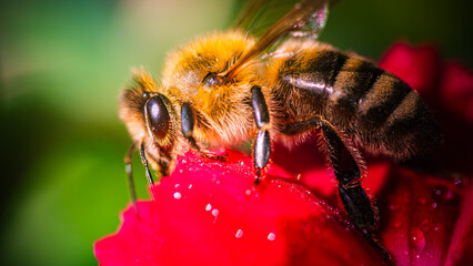 Honeybee Macro on Red Flower