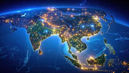Asia at night, illuminated cities and connections visible from space