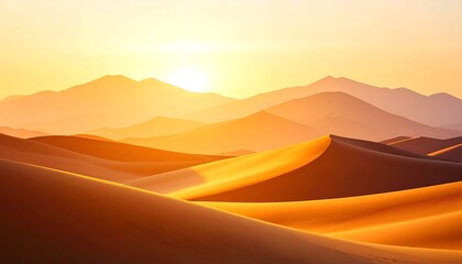 Fototapeta premium Desert Sunset with Golden Sands, and Mountains.