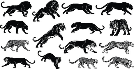 Lion and lioness silhouette vector collection african wildlife animal design with Generated AI 
