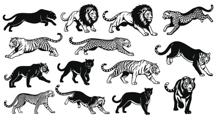 Lion and lioness silhouette vector collection african wildlife animal design with Generated AI 