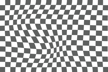 Fototapeta premium black and white wavy checkerboard background. Retro psychedelic checkered wallpaper. Wavy groovy chessboard surface. Distorted geometric pattern. Trendy modern. eps 10