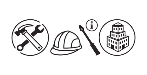 Construction icons set on white background, stock vector