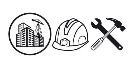  Construction icons set on white background, stock vector