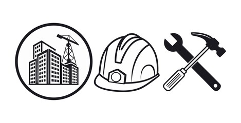 Construction icons set on white background, stock vector