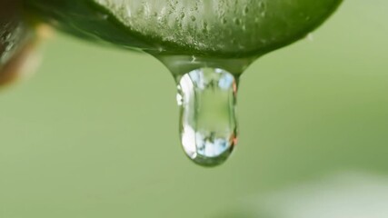 Succulent green leaf dripping clear liquid in extreme close-up - Powered by Adobe
