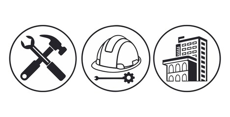 Construction icons set on white background, stock vector
