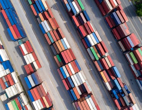 Aerial view cargo containers port.