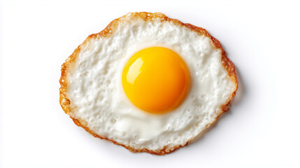A single fried egg sunny-side up, top view, isolated on a white background