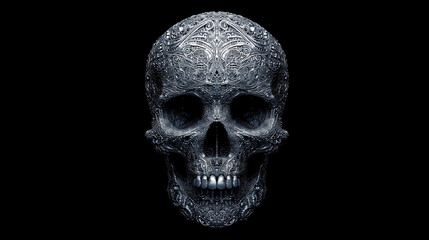 Fototapeta premium Silver skull with ornate filigree showing intricate design on black background