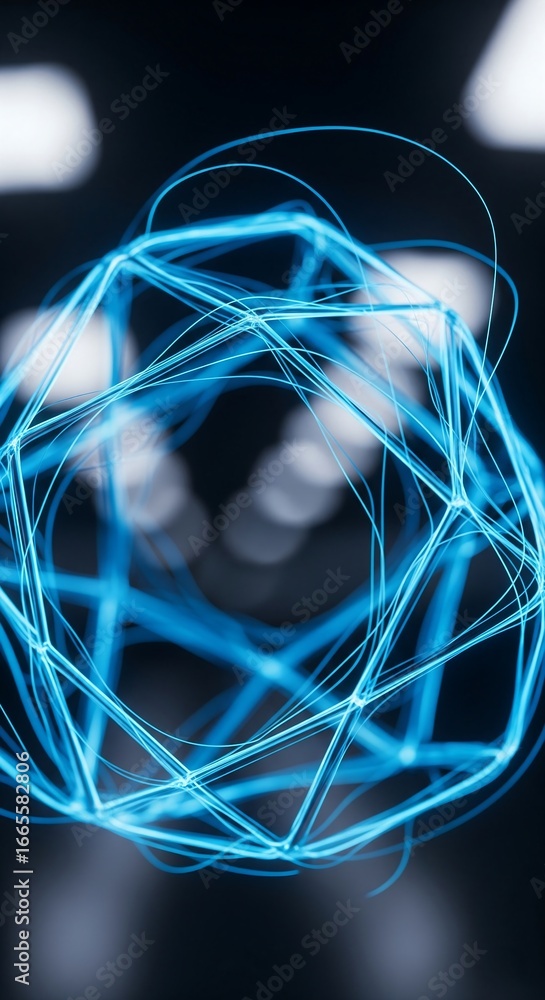 Aufkleber luminous and intricate abstract digital form, glowing blue lines connecting to create a complex geom