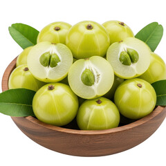 Obraz premium Fresh indian gooseberries amla in a bowl healthy organic superfood rich in vitamin c transparent background