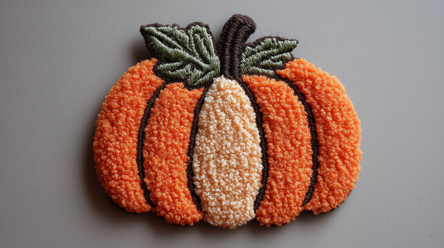 Embroidered orange pumpkin patch applique celebrating autumn harvest