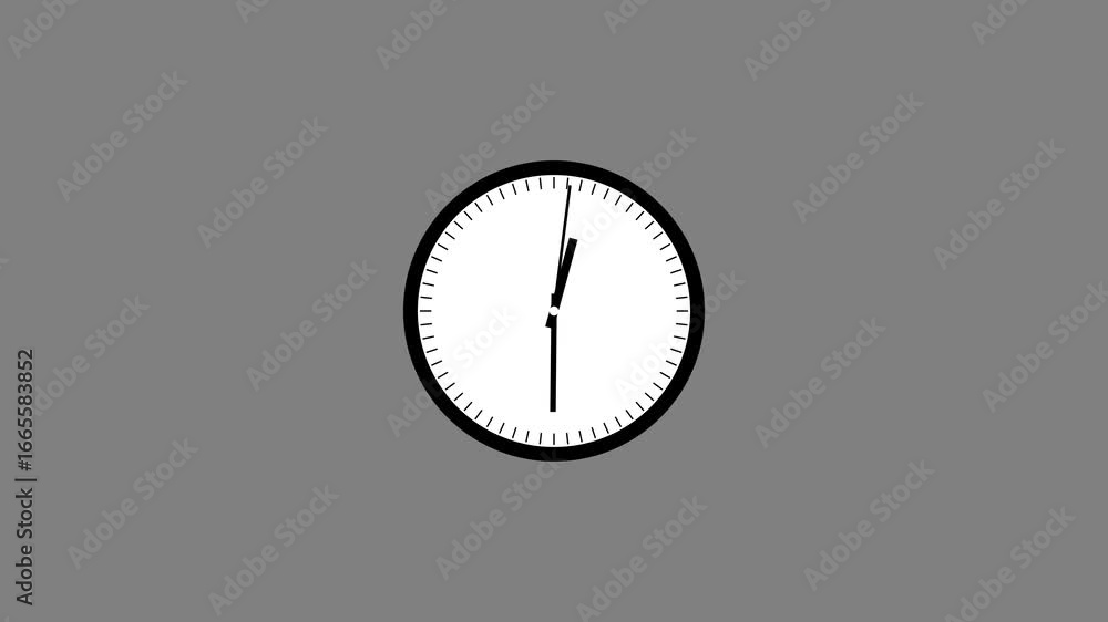 Poster minimalist clock face showing nearly twelve oclock on a grey background