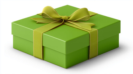 Obraz premium Green gift box wrapped with beautiful ribbon bow on white background