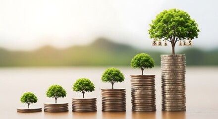 Growing investments visualized with money trees: financial success, savings, and wealth creation concept