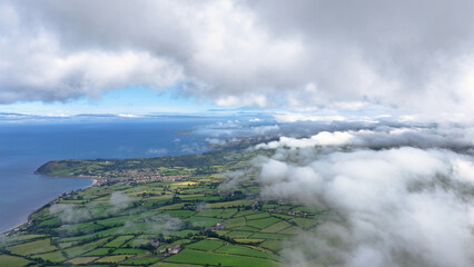Aerial view of on Knockdhu Mountain Cairncastle Antrim Larne Northern Ireland