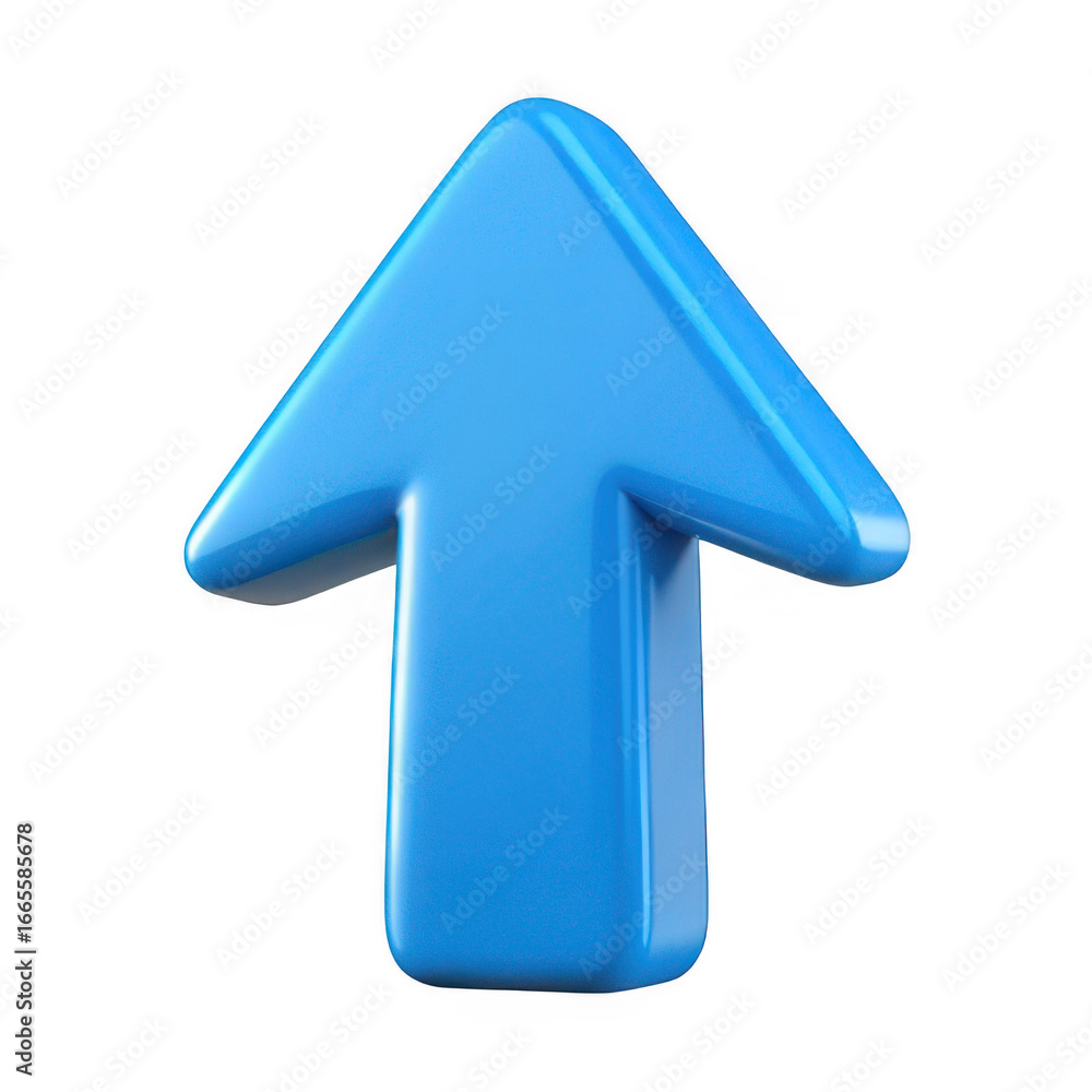 Poster 3d blue arrow symbol pointing upwards showing growth and progress transparent background