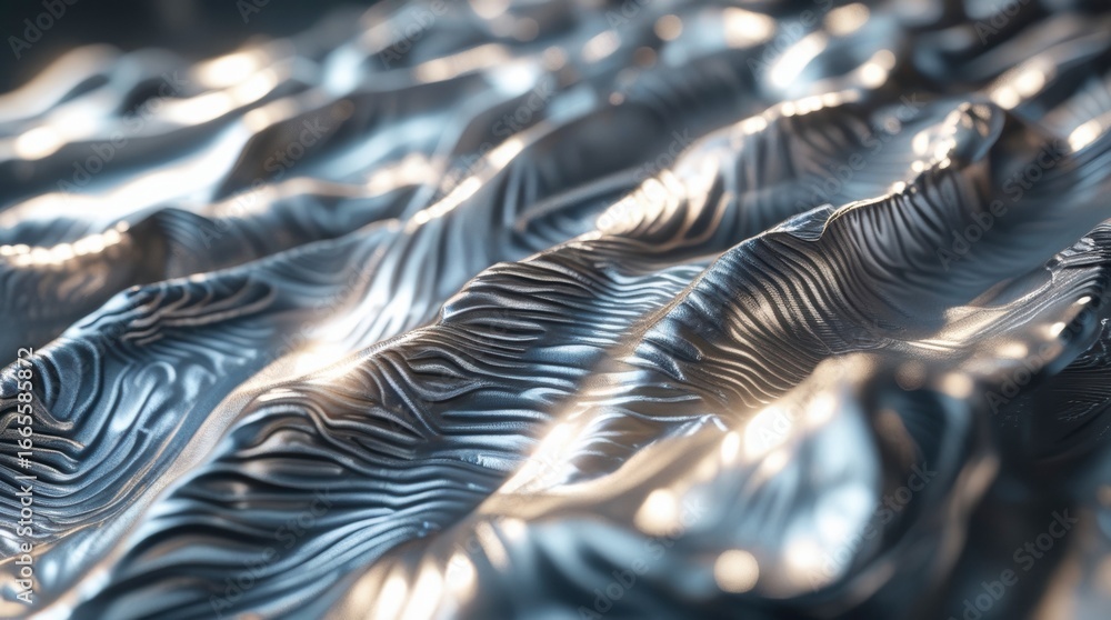 Poster abstract wavy metal: close-up of abstract wavy metal creating textures and dynamic patterns. lines d