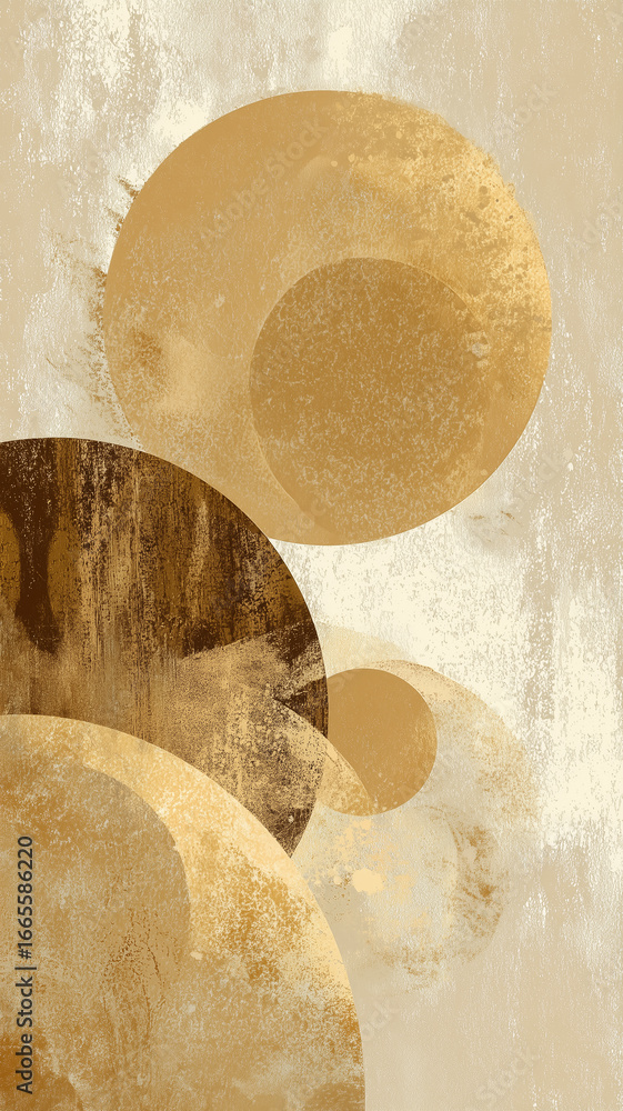 Poster abstract golden circles overlapping creating modern art composition