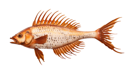 Exotic spiny tropical fish with sharp fins detailed scales aquatic marine animal illustration isolated on white background