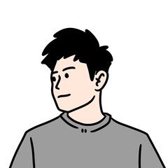 cartoon doodle man, illustration of young boy or guy, man with beard