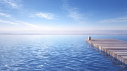 Obraz premium Tranquil wooden pier extending into a serene lake.