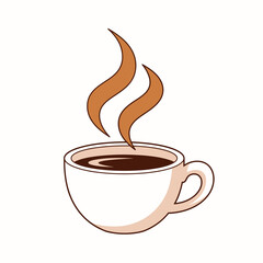 Steaming Cup of Coffee Illustration with Handle and Brown Liquid