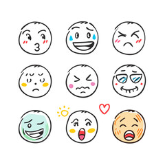 Doodle faces expressive emotions emoji expressions
