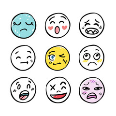 Doodle faces expressing emotions emoji sketch