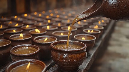Warm Glow of Oil Lamps in Traditional Ceremony Setting
