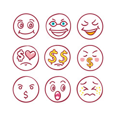 Expressive doodle emoji icons faces